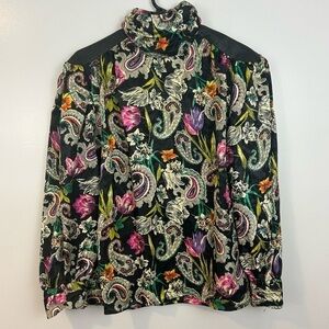 Vintage Jean De Pierre Colorful Floral & Paisley Turtleneck Blouse Size 12